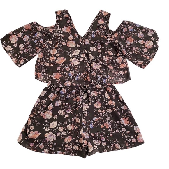 Greylin Anthropologie Lindsay Space Dye black floral romper like new sz medium - Picture 5 of 6